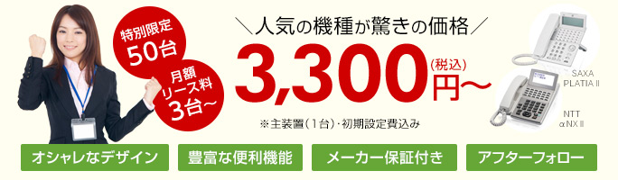 特別限定50台・月額リース料3台～ ＼人気の機種が驚きの価格／ 3,300円（税込）～