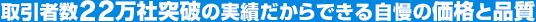 取引社数22万社突破の実績だからできる自慢の価格と品質
