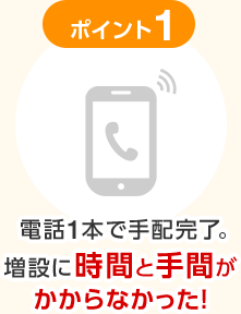 ポイント1 電話1本で手配完了。増設に時間と手間がかからなかった！