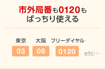 市外局番も0120もばっちり使える