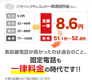 長距離電話が高かったのは過去のこと。固定電話も一律料金の時代です！！