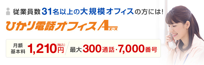 従業員数31名以上の大規模オフィスの方には！ひかり電話オフィスエース 月額基本料1,210円 / 最大300通話・7,000番号