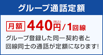 グループ通話定額 月額440円（税込）/1回線 グループ登録した同一契約者と回線同士の通話が定額になります！
