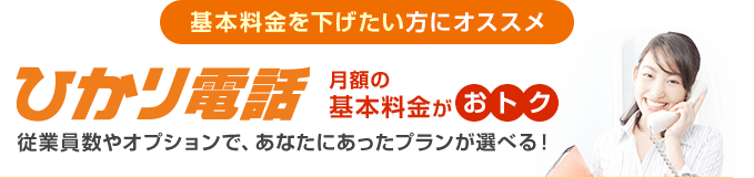 基本料金を下げたい方にオススメ ひかり電話 月額の基本料金がおトク…従業員数やオプションで、あなたにあったプランが選べる！