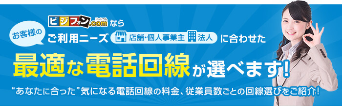 ビジフォン.comならお客様のご利用ニーズ（店舗・個人事業主／法人）に合わせた最適な電話回線が選べます！“あなたに合った”気になる電話回線の料金、従業員数ごとの回線選びをご紹介！