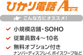 ひかり電話エース こんな方にオススメ！ 小規模店舗・SOHO／従業員数4～10名／無料オプション付き