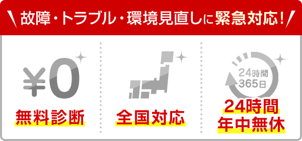 故障・トラブル・環境見直しに緊急対応!無料診断・全国対応・24時間年中無休