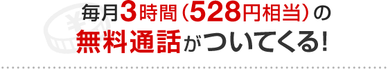 さらに！毎月3時間（528円相当）の無料通話がついてくる！