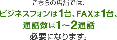 ビジネスフォンは1台、FAX（利用する場合）は1台、通話数は1～2通話必要になります。