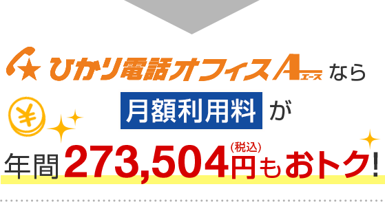 ひかり電話オフィスA（エース）なら月額利用料が年間273,504円（税込）もおトク！