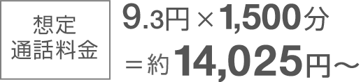 想定通話料金 9.3円×1,500分=約14,025円~