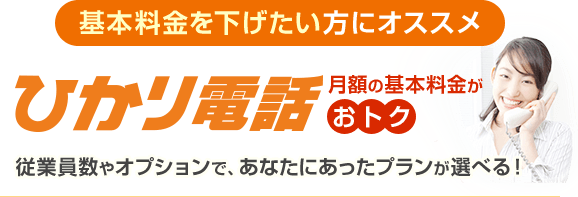 基本料金を下げたい方にオススメ ひかり電話 月額の基本料金がおトク 従業員数やオプションで、あなたにあったプランが選べる！